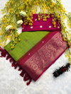 Wow Dola Chex Saree With Pallu Abhali Work Saree Exporters In India